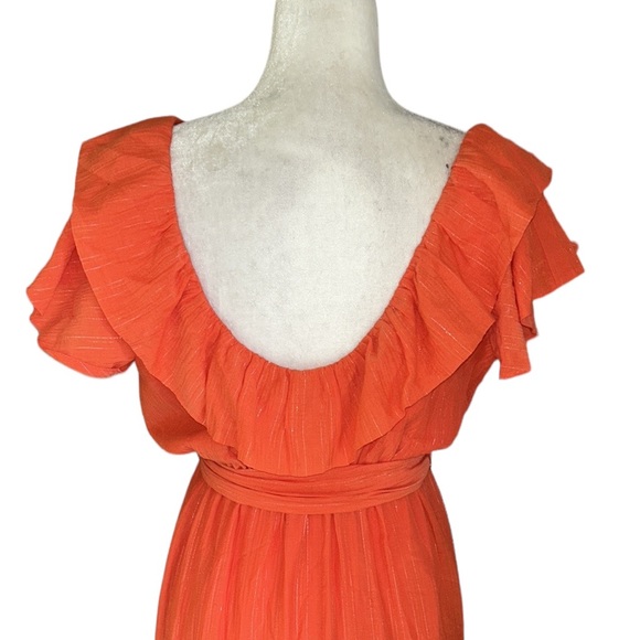 Marie Oliver Kinley Ruffle Orange Metallic Silver Tie Bow Detail Maxi Dress - S - Picture 9 of 13